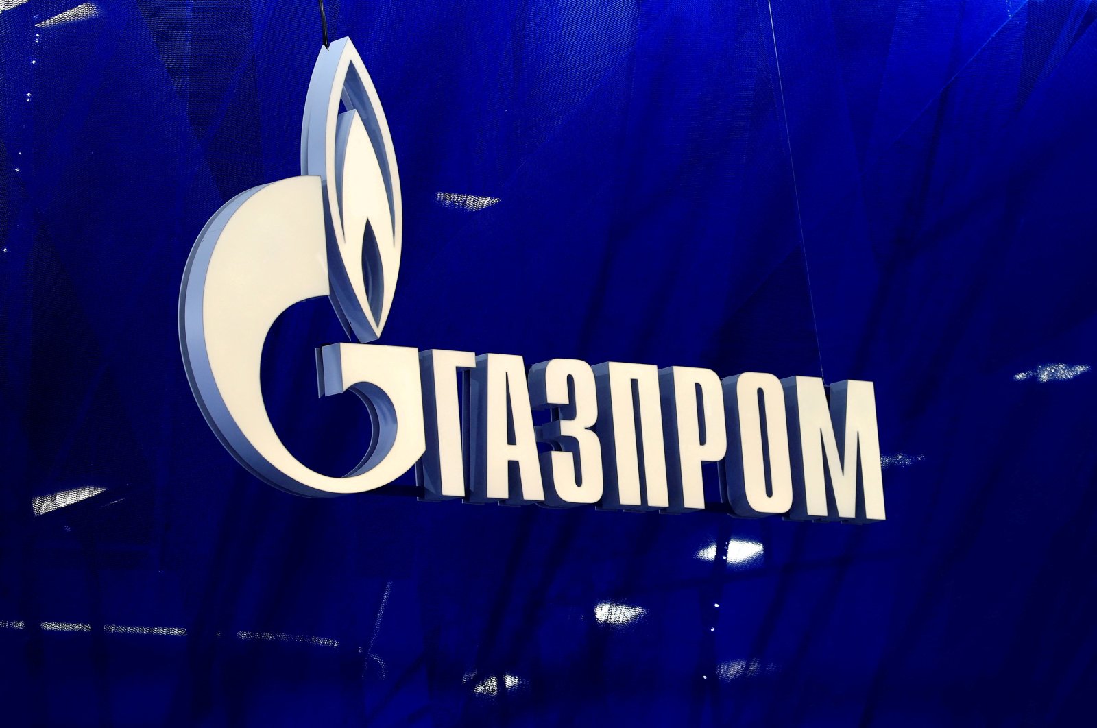 The logo of Gazprom is seen at the St. Petersburg International Economic Forum (SPIEF) in Saint Petersburg, Russia, June 2, 2021. (Reuters Photo)