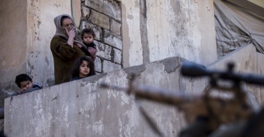 U.S.-backed YPG terrorists search for Daesh militants in Hassakeh, Syria, Jan. 28, 2022. (AP Photo)