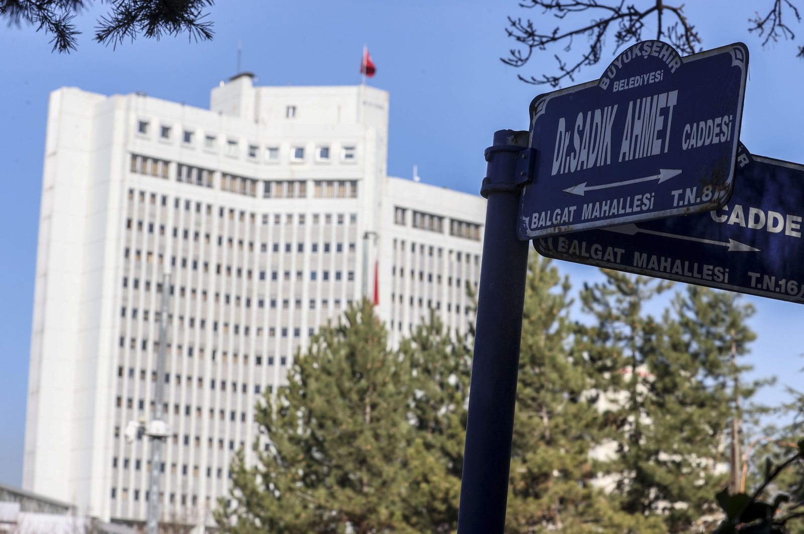 The name of Western Thracian Turks&#039; leader Dr. Sadık Ahmet is seen on a street sign close to the Foreign Ministry, Ankara, Turkey, Jan. 5, 2022 (AA Photo)