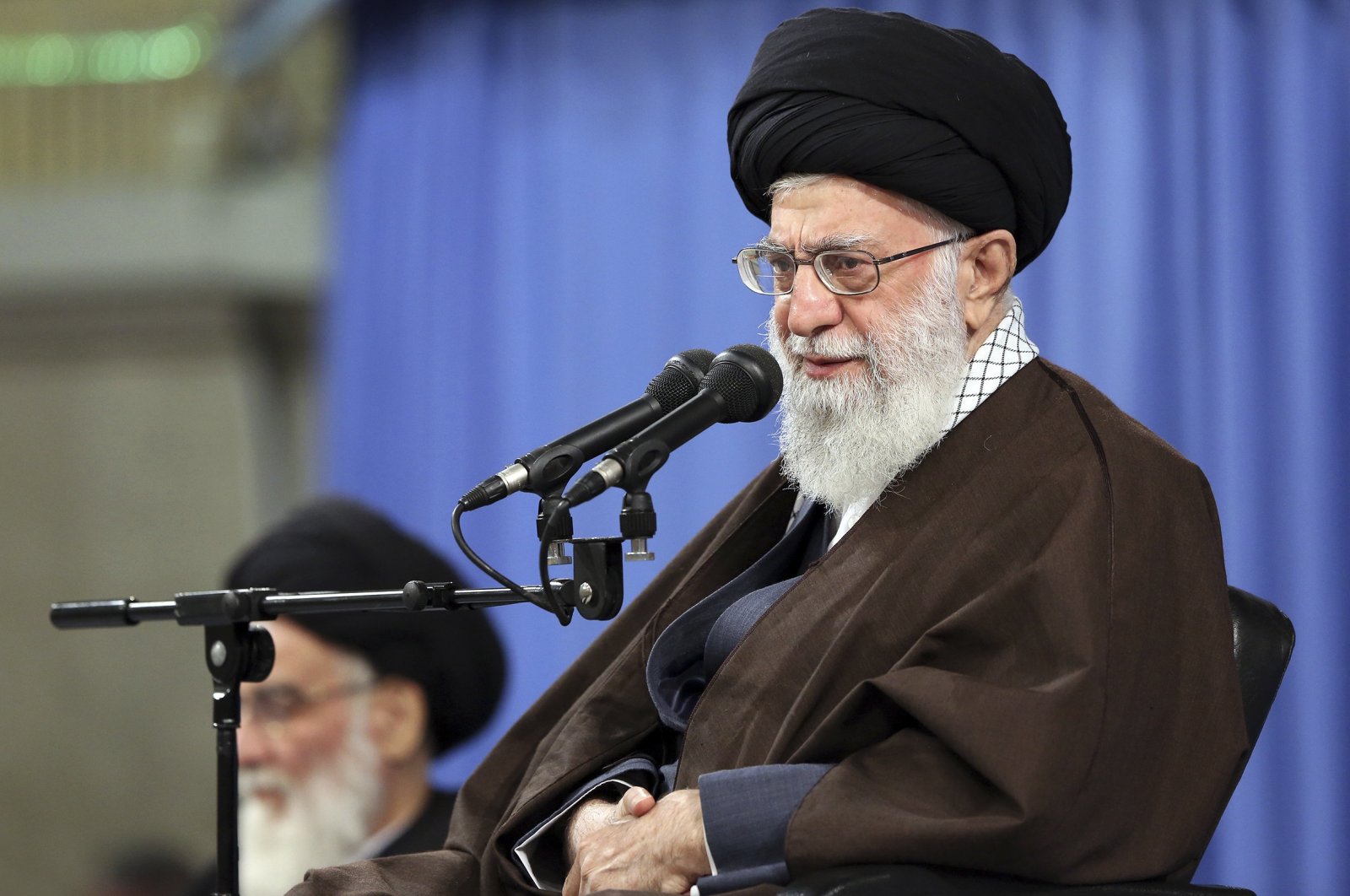 Iran&#039;s Supreme Leader Ayatollah Ali Khamenei speaks at a meeting in Tehran, Iran, April 14, 2018. (AP Photo)