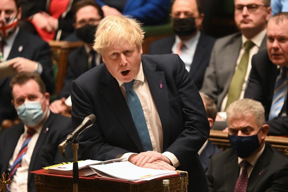 British Prime Minister Boris Johnson speaking during the Prime Minister&#039;s Questions (PMQs) at the House of Commons in London, Britain, Jan. 26, 2022. (Photo via EPA)
