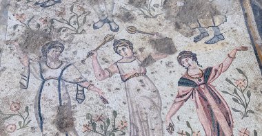 A close-up of the mosaic at the ancient city of Germanicia, Kahramanmaraş, southern Turkey, Jan. 31, 2022. (DHA Photo)