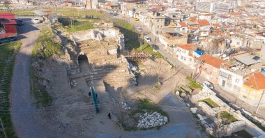 A wide-angle view from the 2,000-year-old passage in the theater of Smyrna, Izmir, western Turkey, Jan. 28, 2022. (AA)