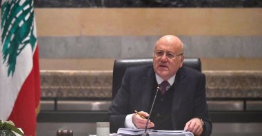 Lebanese Prime Minister Najib Mikati chairing a Cabinet meeting to discuss the budget, at the Grand Serail in the capital Beirut, Lebanon, Jan. 27, 2022. (AFP Photo)