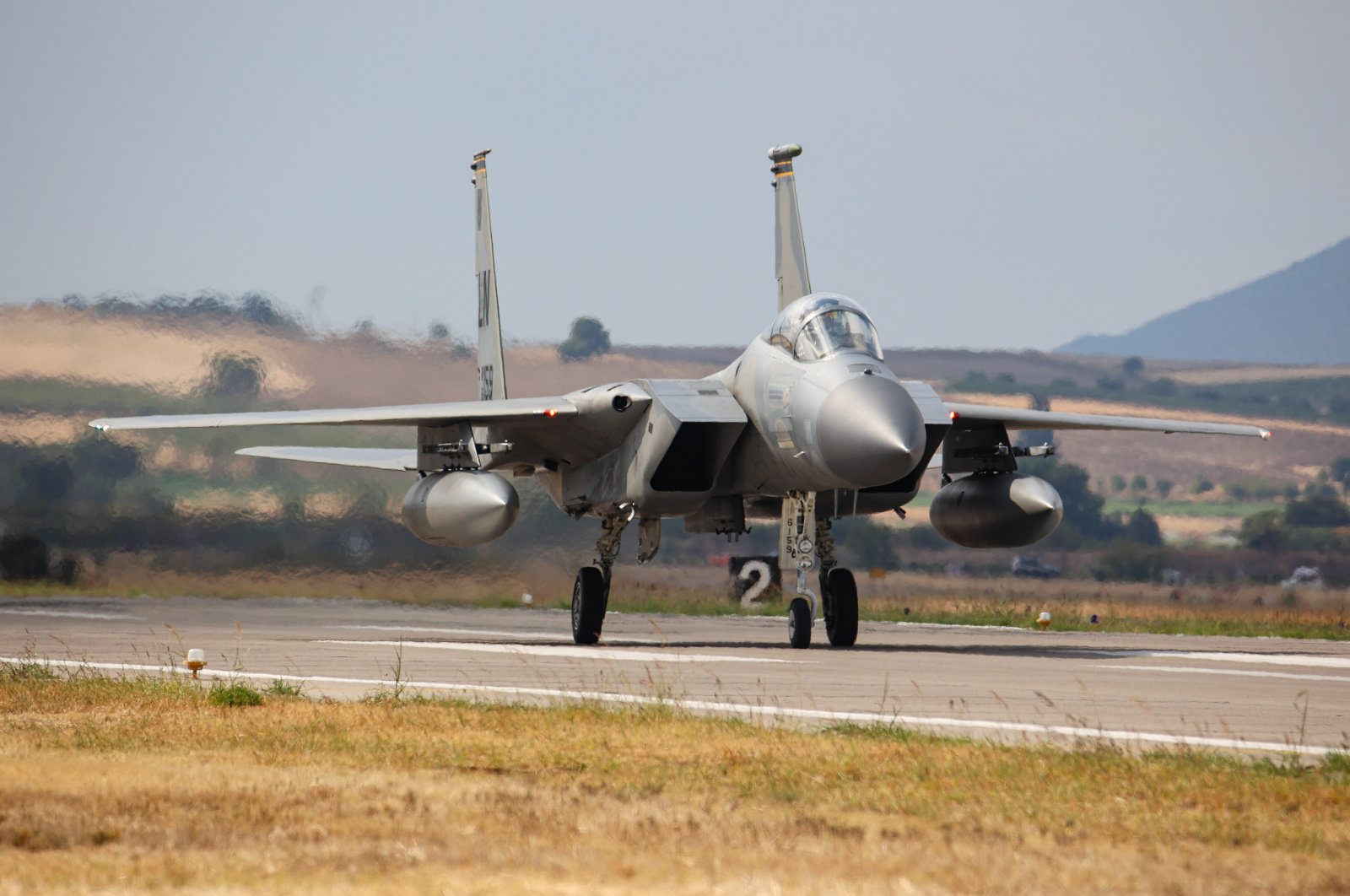 A McDonnell Douglas F-15C Eagle fighter jet of the United States is seen during the takeoff phase at the 9th Athens Flying Week 2021 air show in Tanagra Air Base, Greece, Sept. 5, 2021 (Reuters Photo)