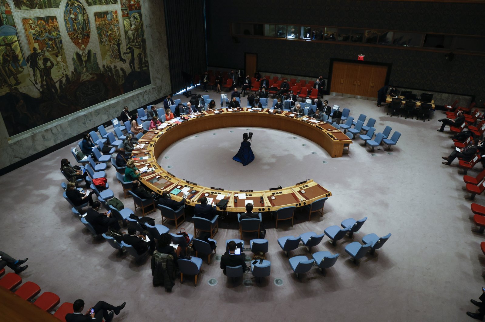 Members of the United Nations Security Council hold a meeting on the situation between Ukraine and Russia at United Nations headquarters in New York, U.S., Jan. 31, 2022. (EPA Photo)