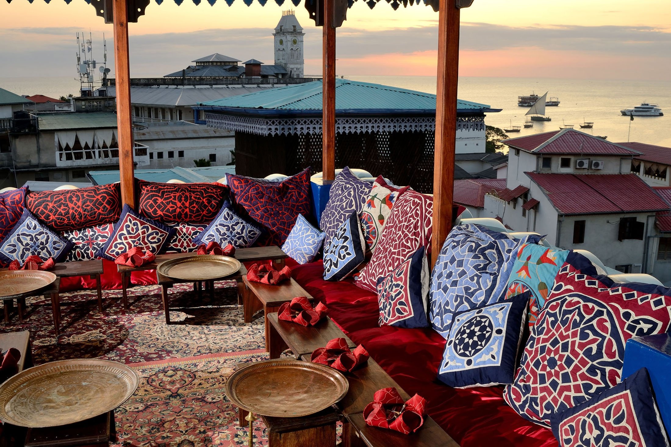 The roof terrace of the Emerson Hotel in Zanzibar, which has remained largely open during the epidemic. (Andrew Morgan via dpa)