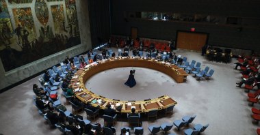 Members of the United Nations Security Council hold a meeting on the situation between Ukraine and Russia at United Nations headquarters in New York, U.S., Jan. 31, 2022. (EPA Photo)