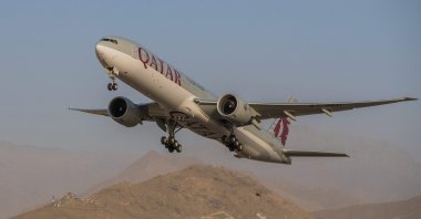 A Qatar Airways Boeing 777 aircraft taking off at Kabul's Hamid Karzai International Airport in Afghanistan. (Qatari Ministry of Foreign Affairs via AFP)