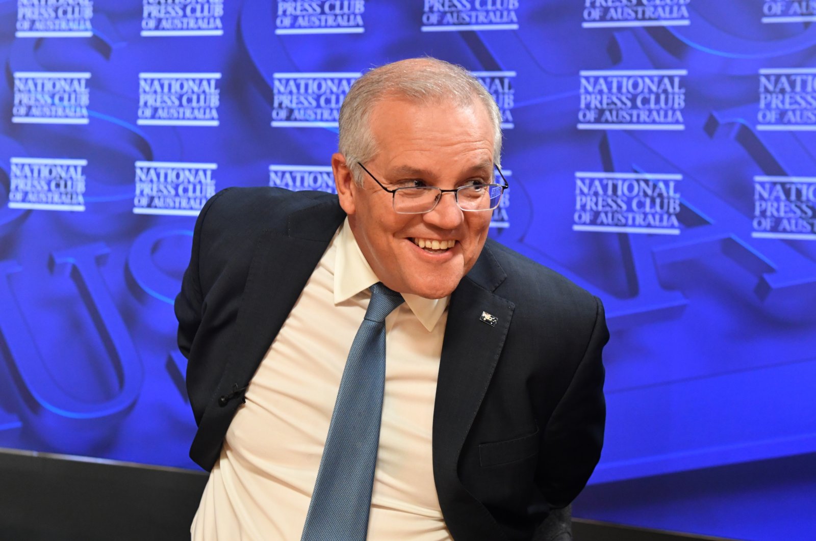 Australian Prime Minister Scott Morrison looks on during an event at the National Press Club in Canberra, Australia, Feb. 1, 2022. (EPA Photo)