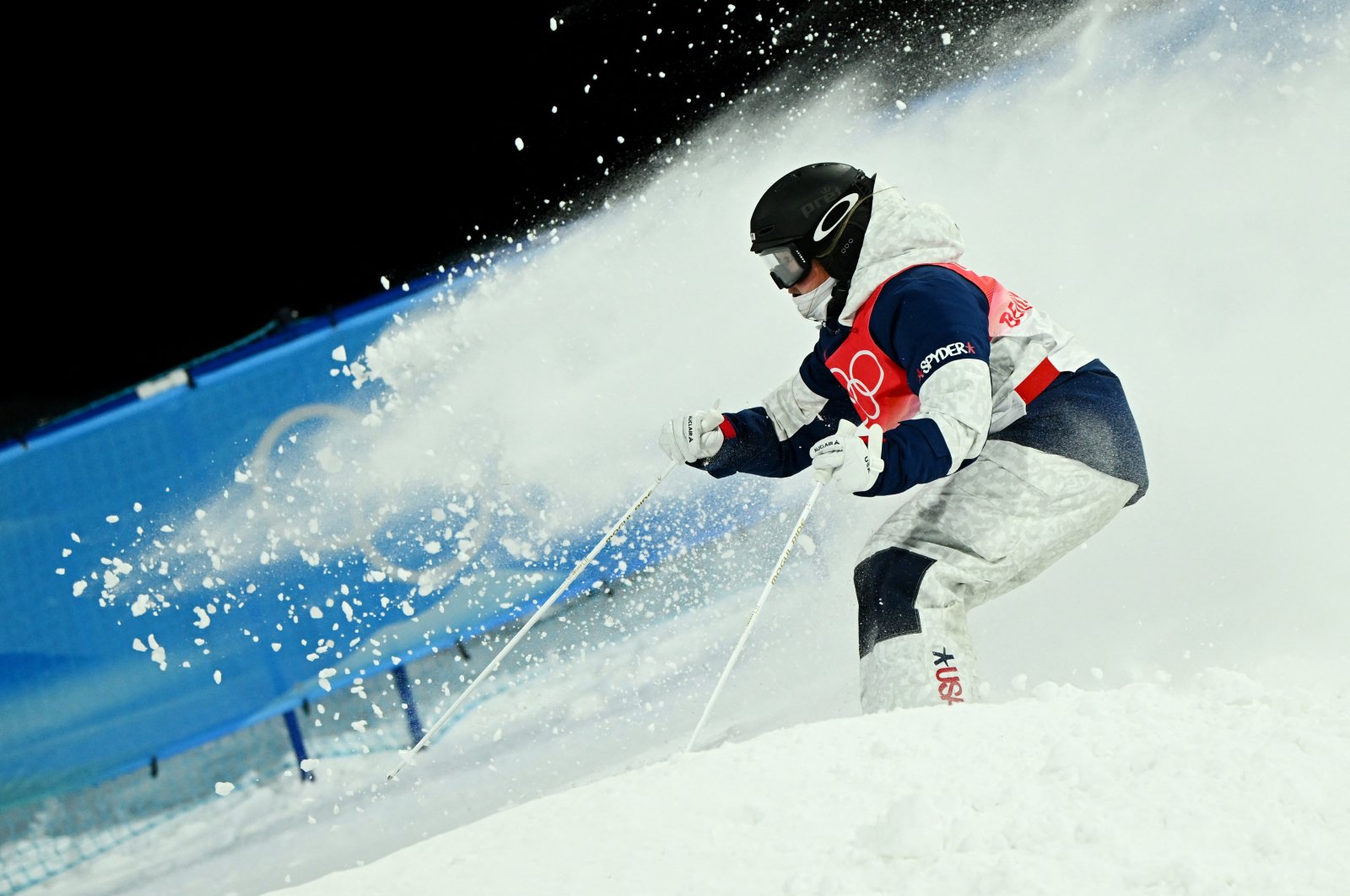 A U.S. athlete during training at the Genting Snow Park, Zhangjiakou, China, Feb. 1, 2022. (Reuters Photo)