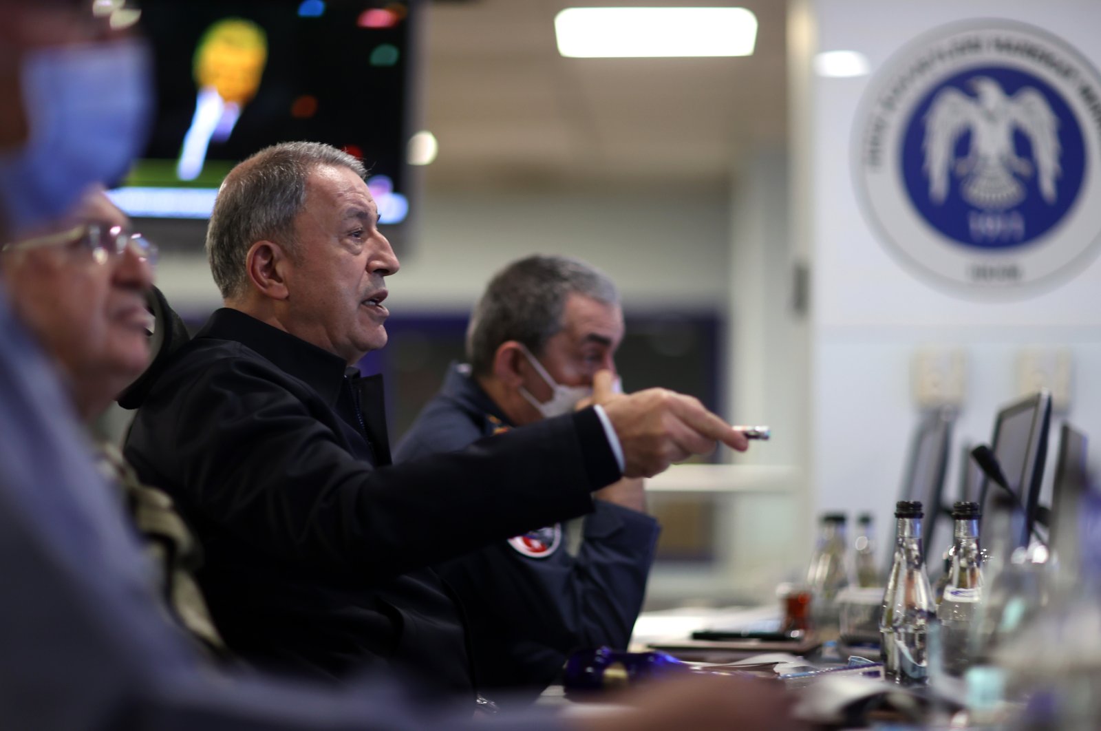 Defense Minister Hulusi Akar at the command center during Operation Winter Eagle, Feb. 2, 2022. (AA Photo)