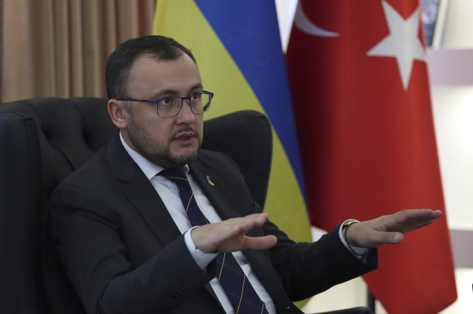 Ukraine&#039;s Ambassador to Turkey, Vasyl Bodnar speaks to Anadolu Agency in Ankara, Turkey, Feb. 2, 2022. (AA Photo)