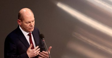 German Chancellor Olaf Scholz speaks during his first questioning session with lawmakers at the lower house of parliament Bundestag in Berlin, Germany, Jan. 12, 2022. (Reuters Photo)