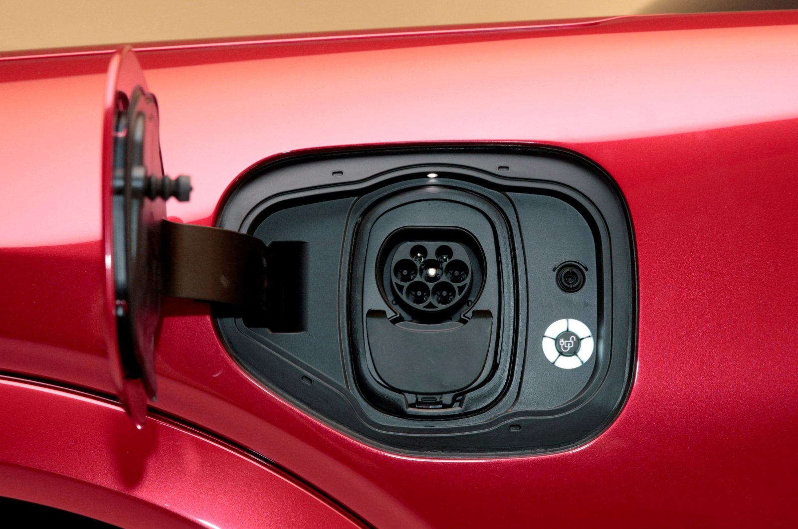 The charging socket is seen on Ford Motor Co.&#039;s electric Mustang Mach-E during a photoshoot at a studio in Warren, Michigan, U.S., Oct. 29, 2019. (Reuters Photo)