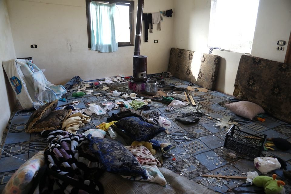 The interior of a building destroyed in the aftermath of a counterterrorism mission conducted by the U.S. Special Operations Forces is seen in Atmeh, Syria, Feb. 3, 2022. (Handout via REUTERS)