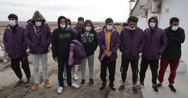 A group of migrants who were pushed back by Greek border units and rescued by Turkish officials, Edirne, Turkey, Feb. 4, 2022. (AA Photo)