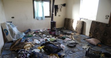 The interior of a building destroyed in the aftermath of a counterterrorism mission conducted by the U.S. Special Operations Forces is seen in Atmeh, Syria, Feb. 3, 2022. (Handout via REUTERS)