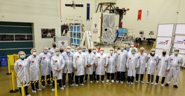 Industry and Technology Minister Mustafa Varank visits the Space Systems Integration and Testing Center of the Turkish Aerospace Industries (TAI), Ankara, Turkey, Jan. 7, 2022. (AA Photo)