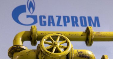 3D printed Natural Gas Pipes displayed on Gazprom logo in this illustration, Jan. 31, 2022. (REUTERS Photo)
