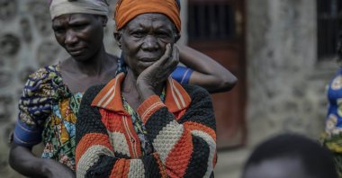 Women fleeing the fighting between M23 forces and the Congolese army find refuge in a church in Kibumba, north of Goma, Democratic Republic of Congo, Jan. 28, 2022. (AP Photo)