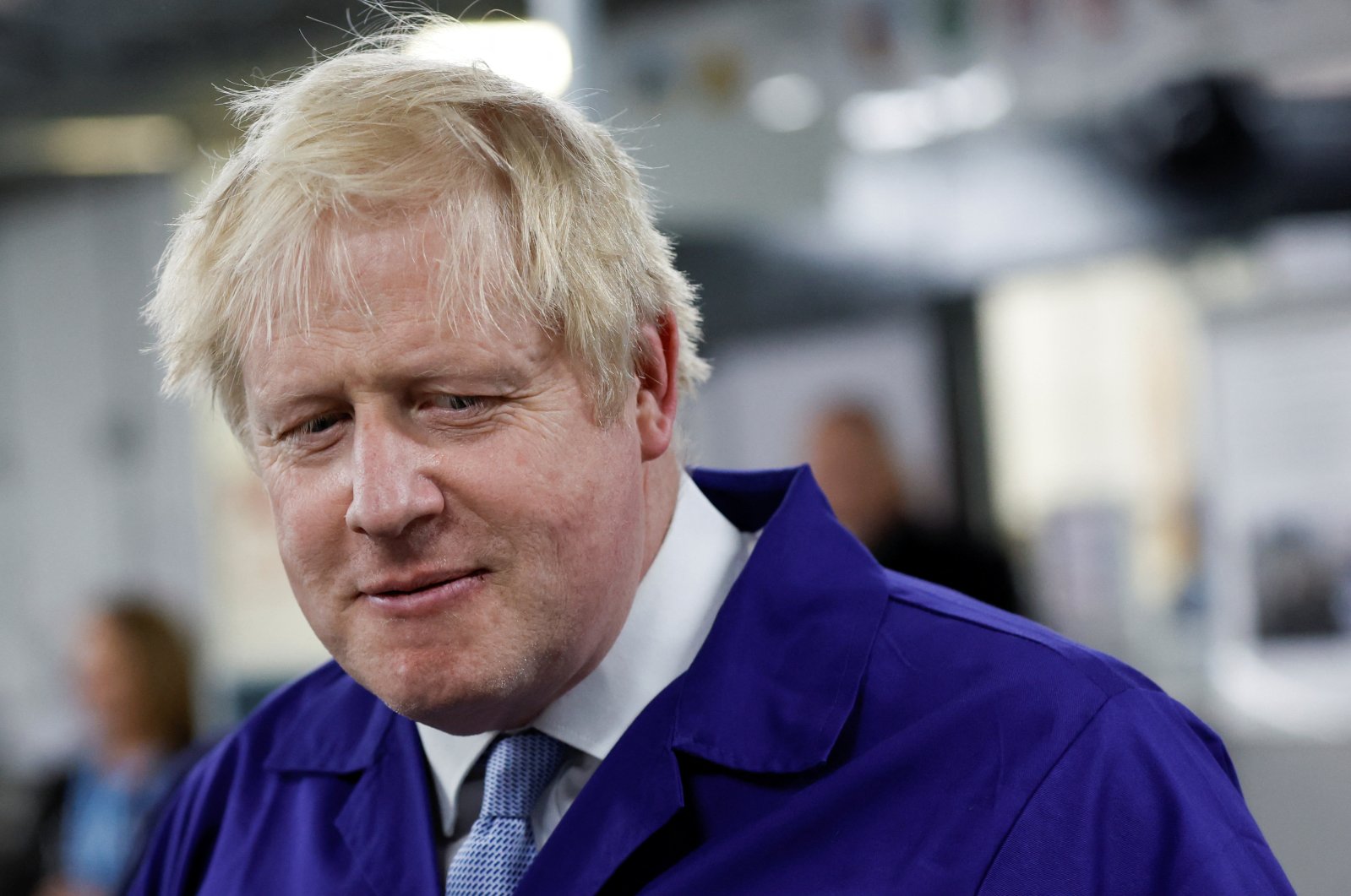 British Prime Minister Boris Johnson reacts at the technology center at Hopwood Hall College, in Middleton, Greater Manchester, Britain, Feb. 3, 2022. (Reuters Photo)