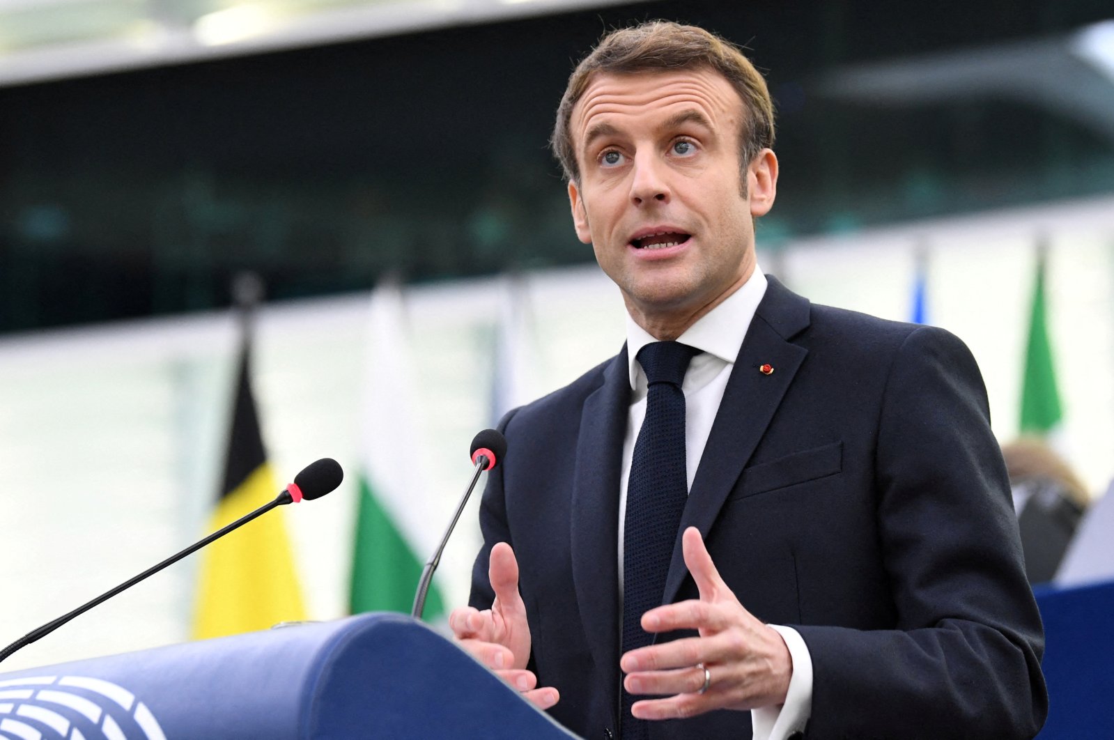 French President Emmanuel Macron addresses a plenary session of the European Parliament to present the program of activities of the French Presidency as France currently holds the European Union rotating presidency, Strasbourg, France, Jan. 19, 2022. (Reuters Photo)