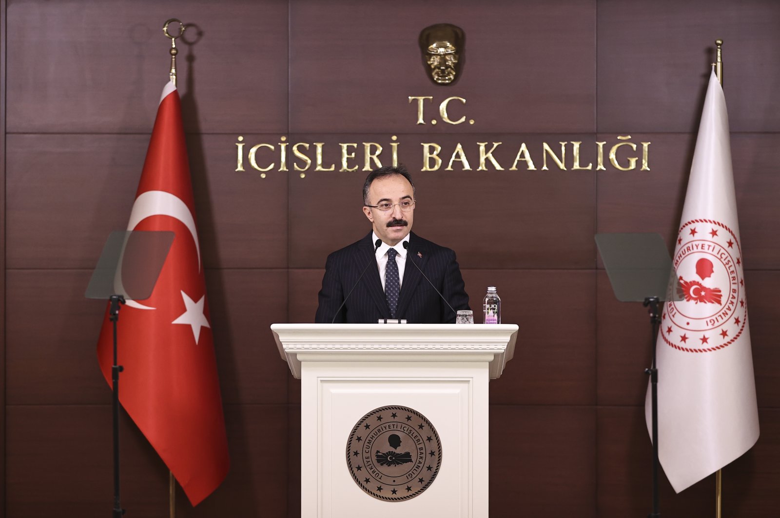 Deputy Interior Minister Ismail Çataklı briefs reporters in the capital Ankara on ongoing counterterrorism operations, Feb. 4, 2022. (AA Photo)