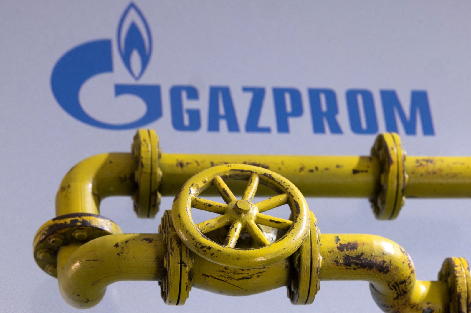 3D printed Natural Gas Pipes displayed on Gazprom logo in this illustration, Jan. 31, 2022. (REUTERS Photo)