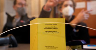 Vaccination passes are seen at a vaccination center in St. Stephen's Cathedral in Vienna, Austria, Feb. 5, 2022. (REUTERS/Leonhard Foeger)