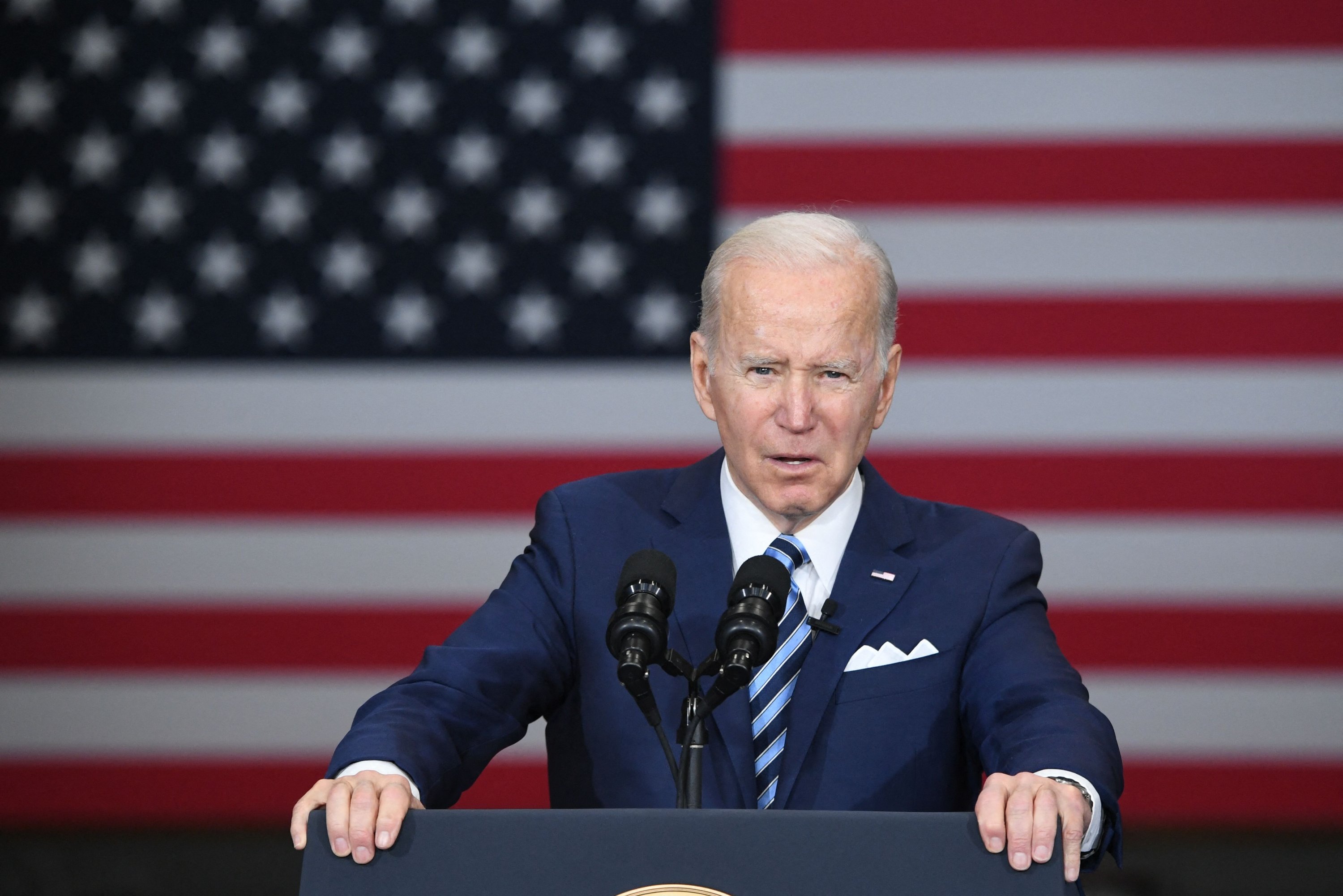 U.S. President Joe Biden speaks at the Ironworkers Local 5 Union in Upper Marlboro, Maryland, U.S., Feb. 4, 2022. (AFP Photo)