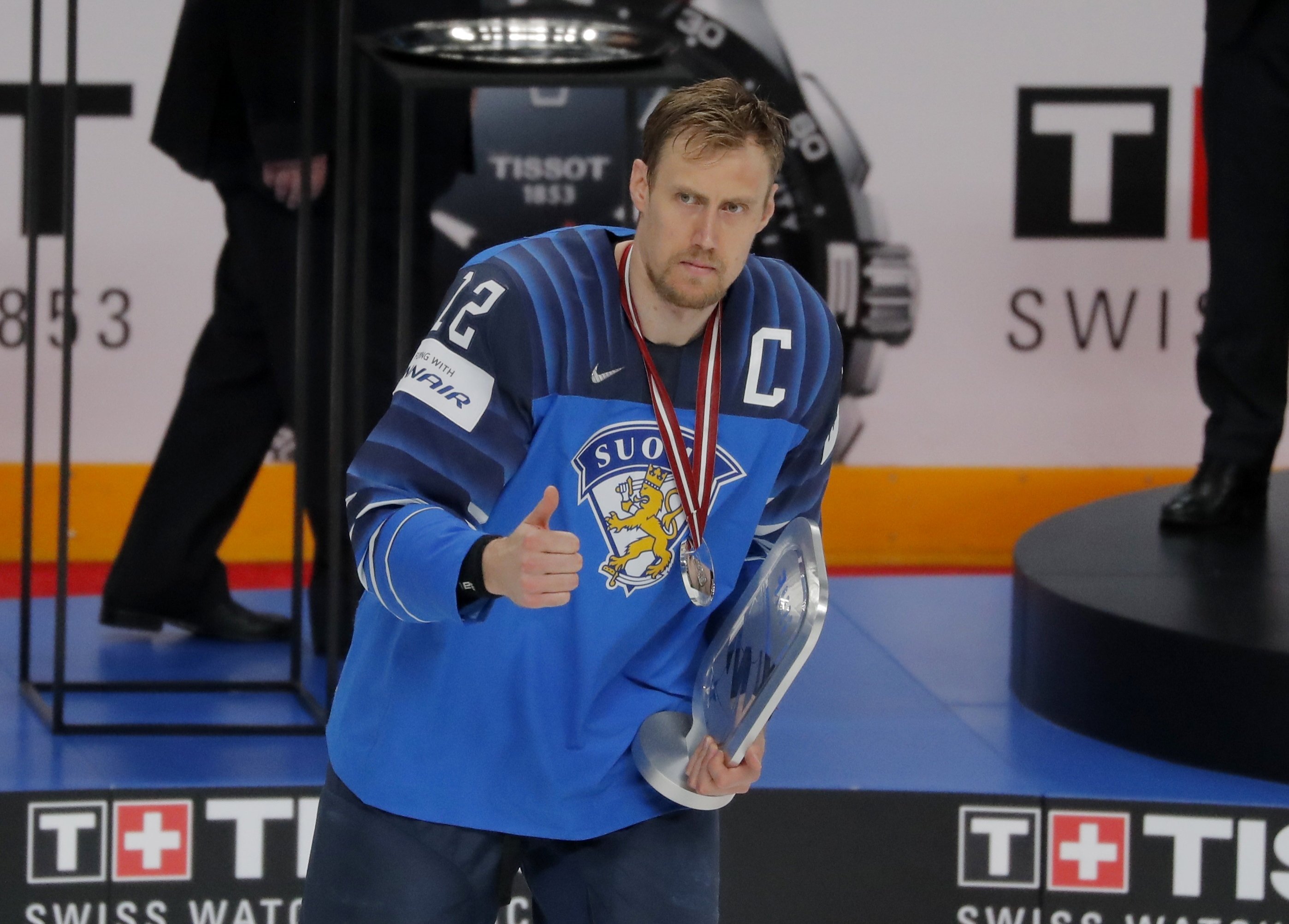 Finland's Marko Anttila after losing the IIHF World Ice Hockey Championship 2021 final against Canada, Riga, Latvia, June 6, 2021. (Reuters Photo)