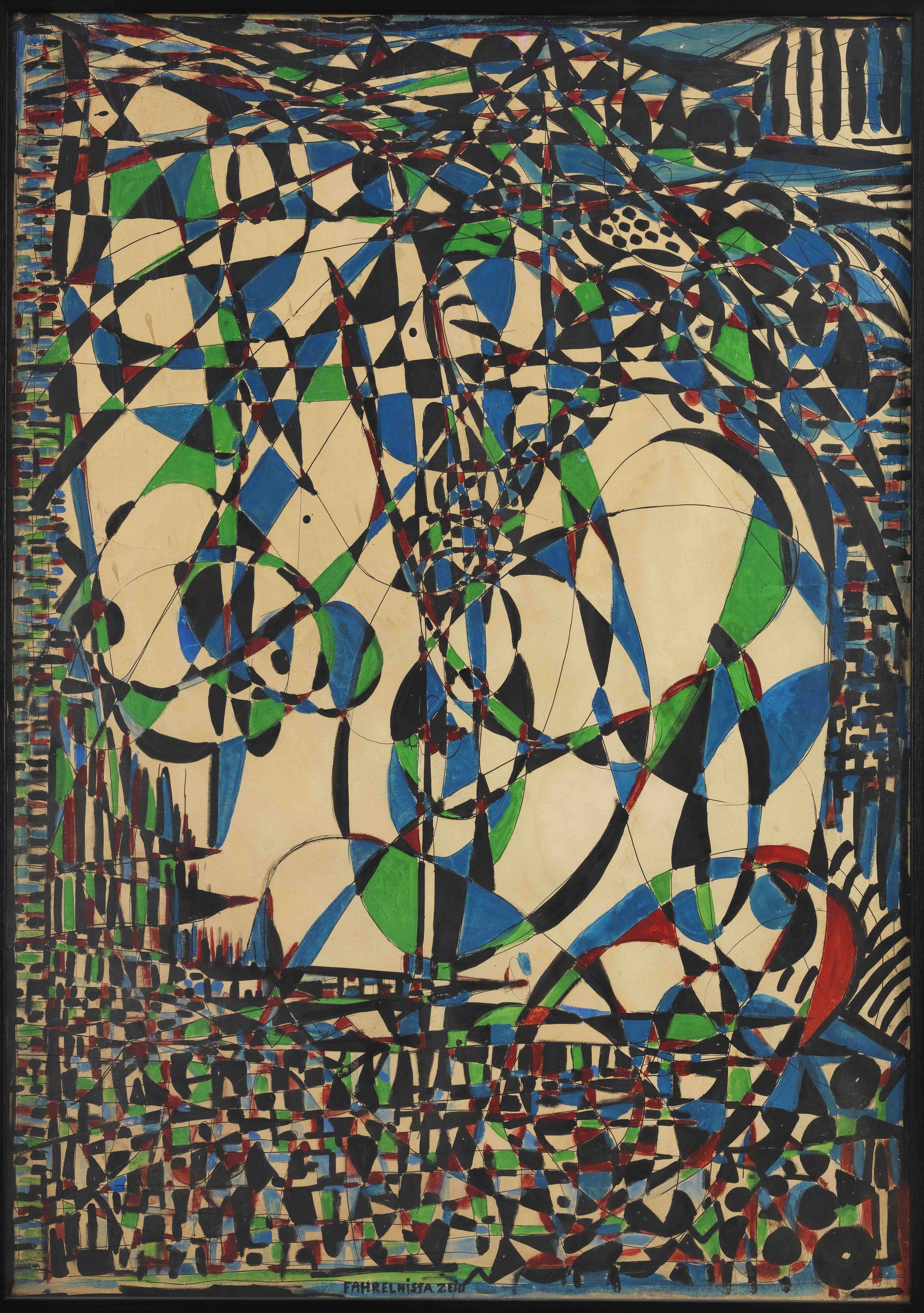 Fahrelnissa Zeid,1950’s, 'Abstract Composition,' mixed technique on paper, 104 by 74 centimeters. (Courtesy of Alan) 