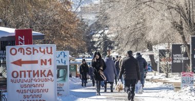 People walk in a street in Gyumri, northwestern Armenia, Feb. 6, 2022. (AA Photo)