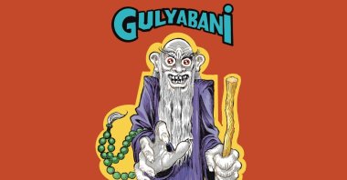 Artwork from the exhibition depicts &quot;Gulyabani,&quot; a humongous ghoul with a long beard who wanders at night and scares people in the eponymous Turkish horror-comedy film.