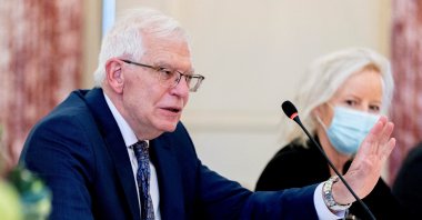 European Union foreign policy chief Josep Borrell Fontelles speaks during a meeting with U.S. Secretary of State Antony Blinken and Energy Secretary Jennifer Granholm at the State Department in Washington, D.C., U.S., Feb. 7, 2022. (Photo via Reuters)