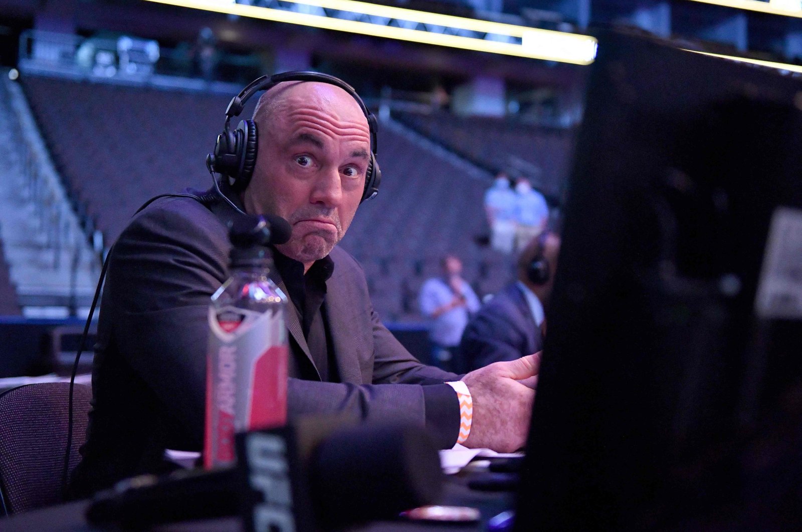 Joe Rogan reacts during UFC 249 at VyStar Veterans Memorial Arena in Jacksonville, Florida, U.S., May 9, 2020. (AFP Photo)