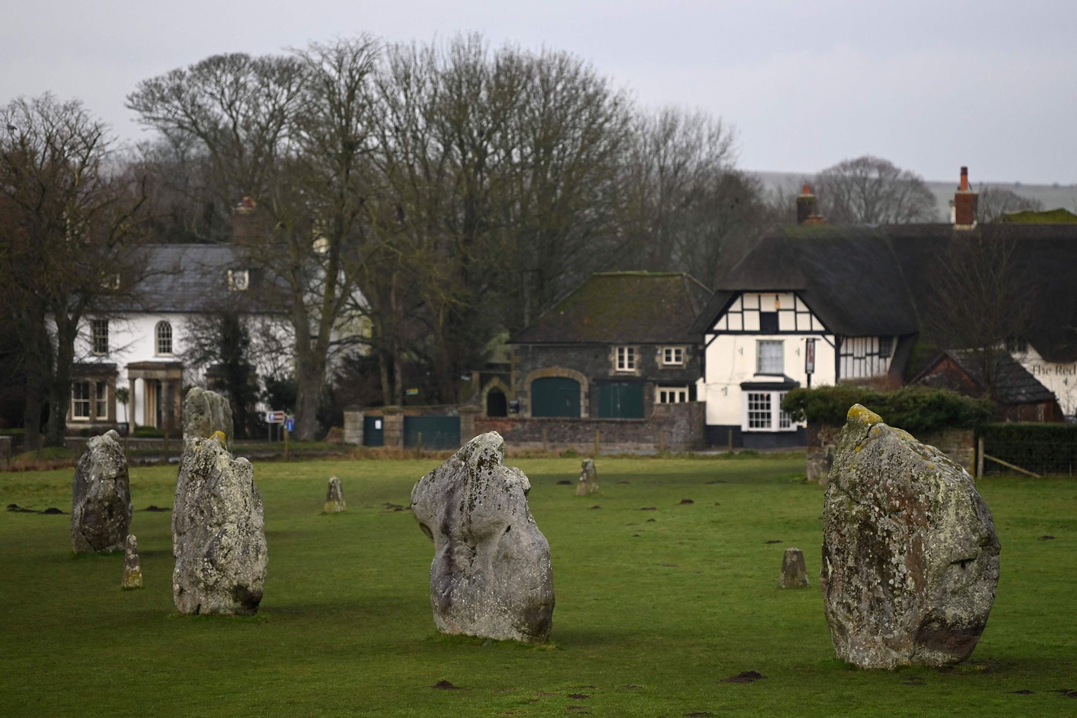 Stones that form part of the Stone Circle are pictured in Avebury, southern England, Jan. 19, 2022. (AFP Photo)