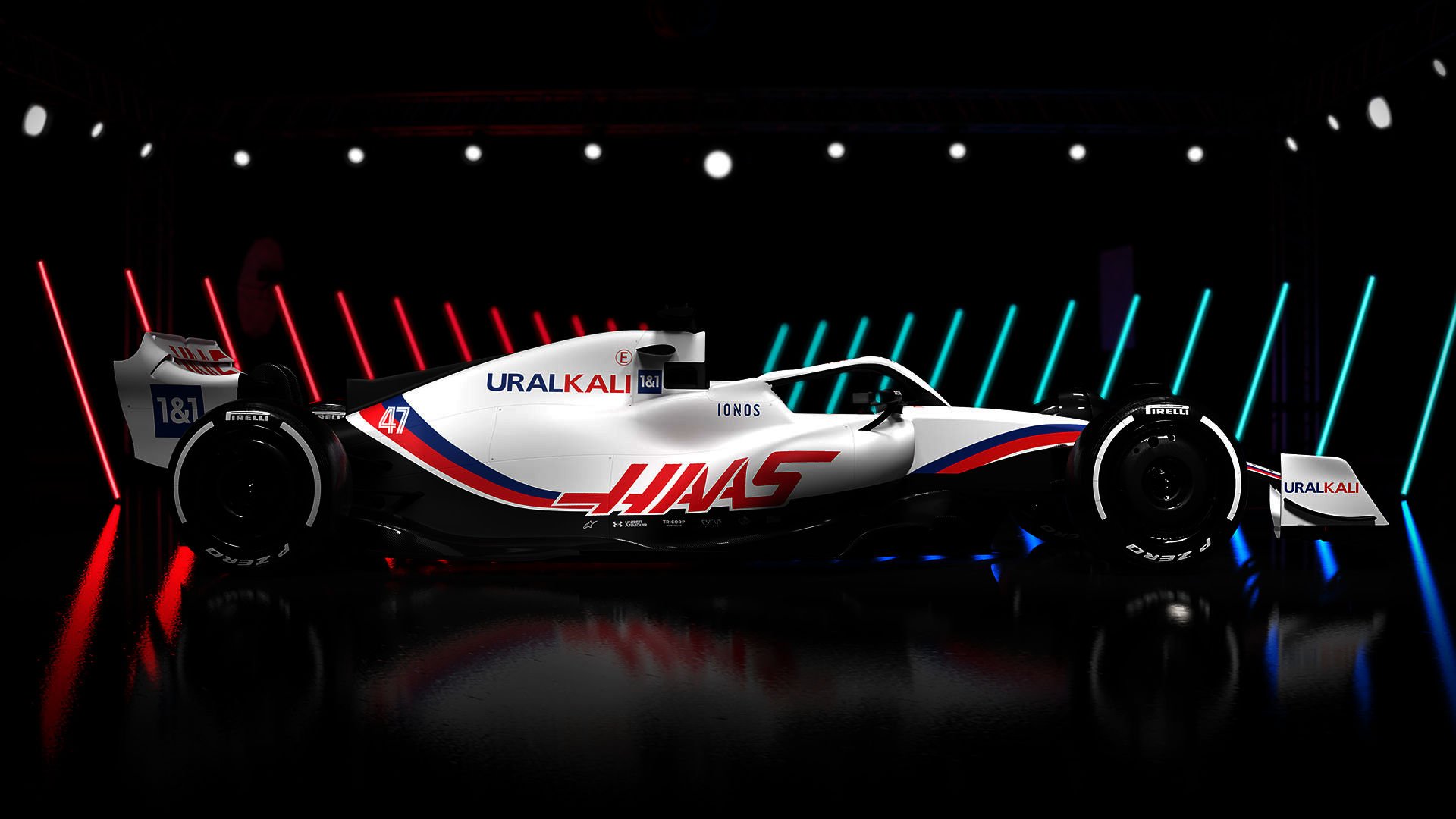 A side view of Haas F1 Team's 2022 car for the upcoming Formula One season. (Haas F1 Team on Twitter)