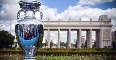 The UEFA European Championship trophy is pictured during a presentation, Moscow, Russia, May 24, 2021. (AFP Photo)