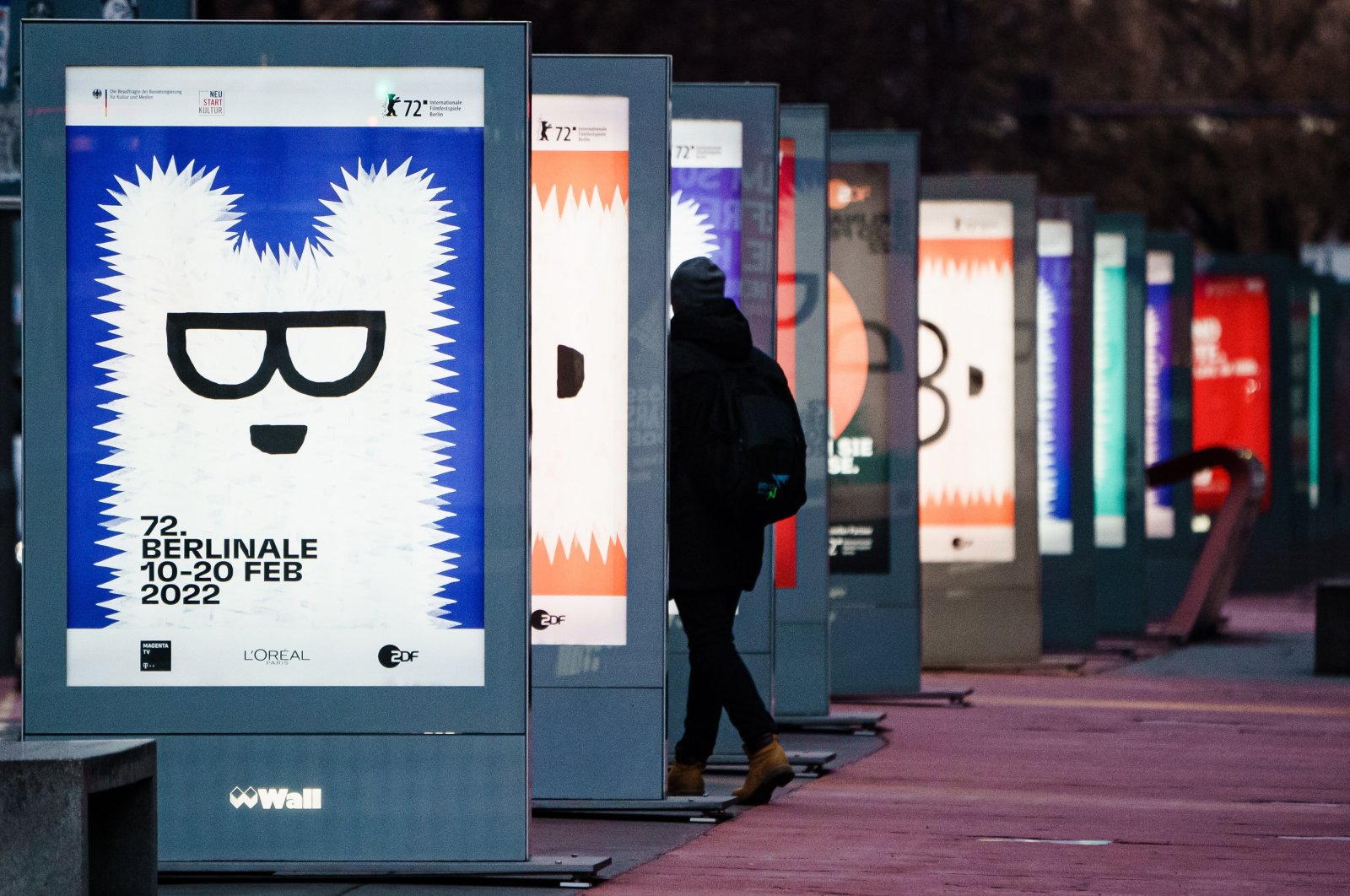 Displays showing the Berlinale posters ahead of the 72nd annual Berlin International Film Festival (Berlinale), in Berlin, Germany, Feb. 5, 2022. (EPA)