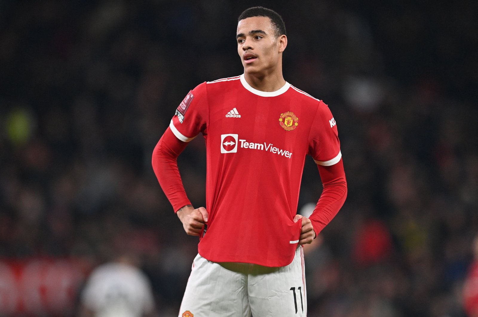 Manchester United&#039;s English striker Mason Greenwood during an FA Cup match against Aston Villa, Manchester, England, Jan. 10, 2022. (AFP Photo)