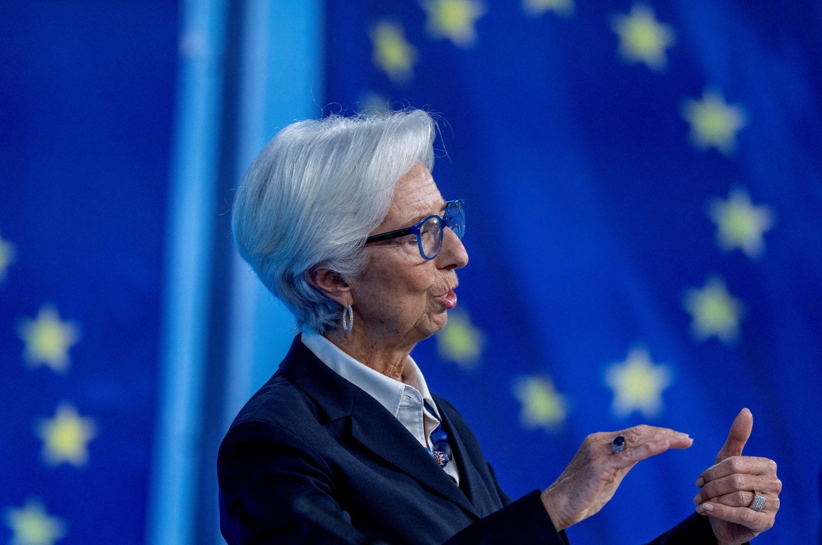 President of the European Central Bank, Christine Lagarde, speaks during a news conference following a meeting of the governing council in Frankfurt, Germany, Feb. 3, 2022. (Reuters Photo)