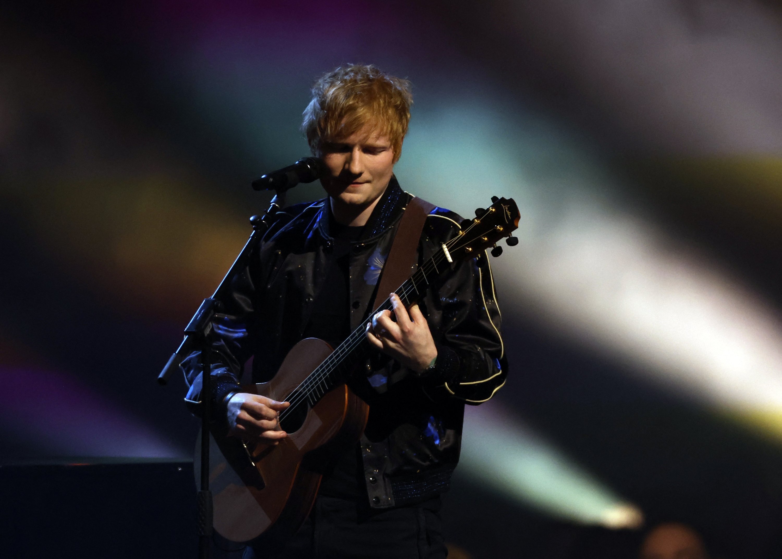 Ed Sheeran performs at the BRIT Awards at the O2 Arena in London, Britain, Feb. 8, 2022. (REUTERS)