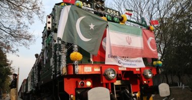 A file view of the first freight train between Istanbul and Islamabad via Tehran, in Karachi, Pakistan, Dec. 21, 2021. (AA Photo)