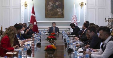 Treasury and Finance Minister Nureddin Nebati during a meeting with investors and executives in London, United Kingdom, Feb. 8, 2022. (AA Photo)