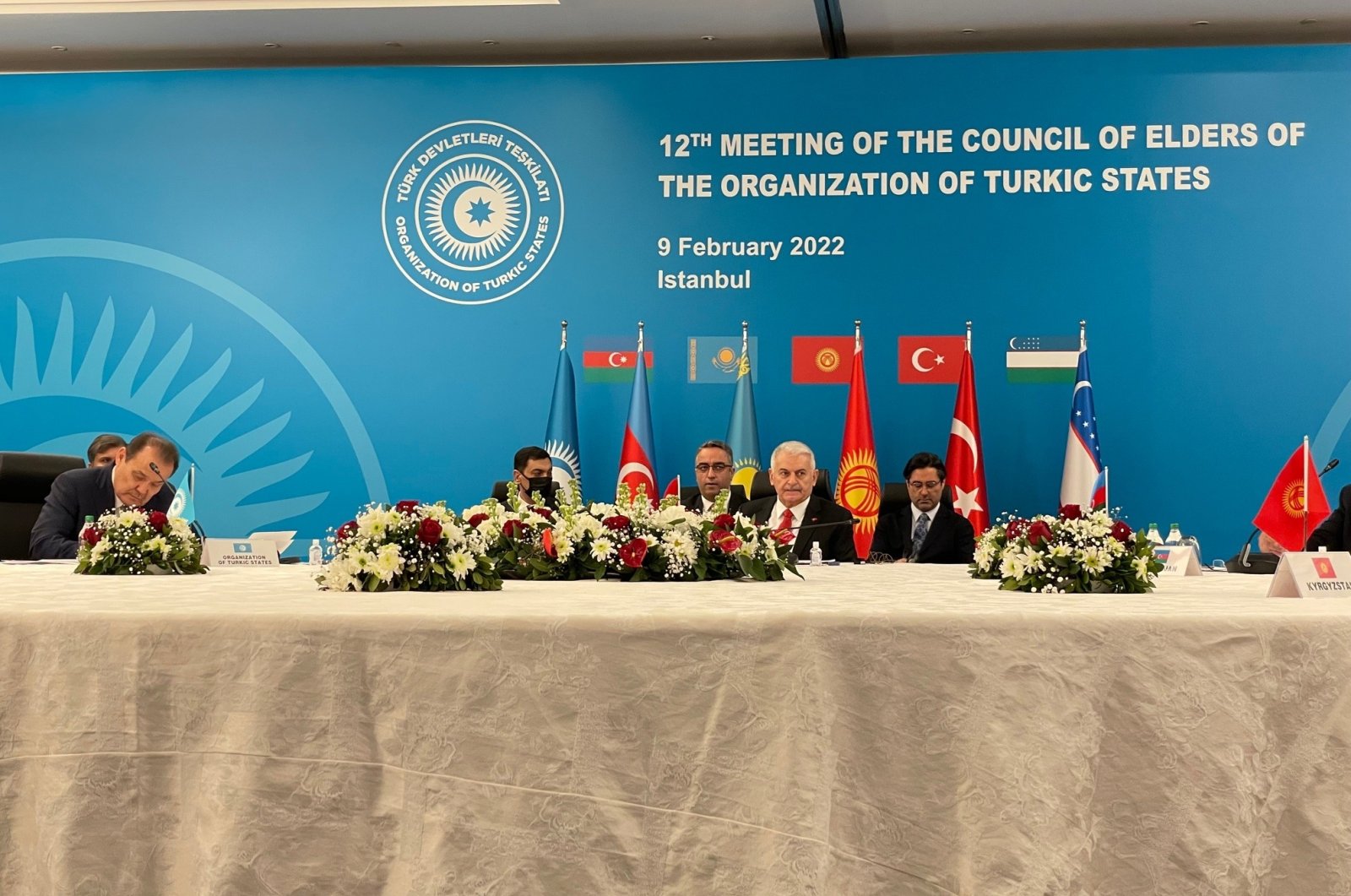Binali Yıldırım, the chairperson of the Council of Elders of the Organization of Turkic States and the deputy chairperson of Turkey’s ruling Justice and Development Party (AK Party) attends the council&#039;s 12th meeting in Istanbul, Turkey, Feb. 9, 2022. (IHA Photo)