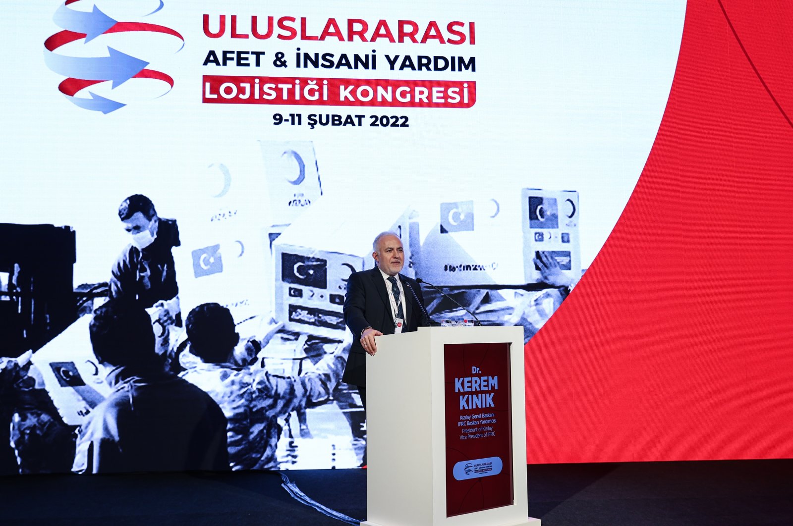 Turkish Red Crescent (Kızılay) President Kerem Kınık speaks at the congress, in Istanbul, Turkey, Feb. 9, 2022. (AA Photo)