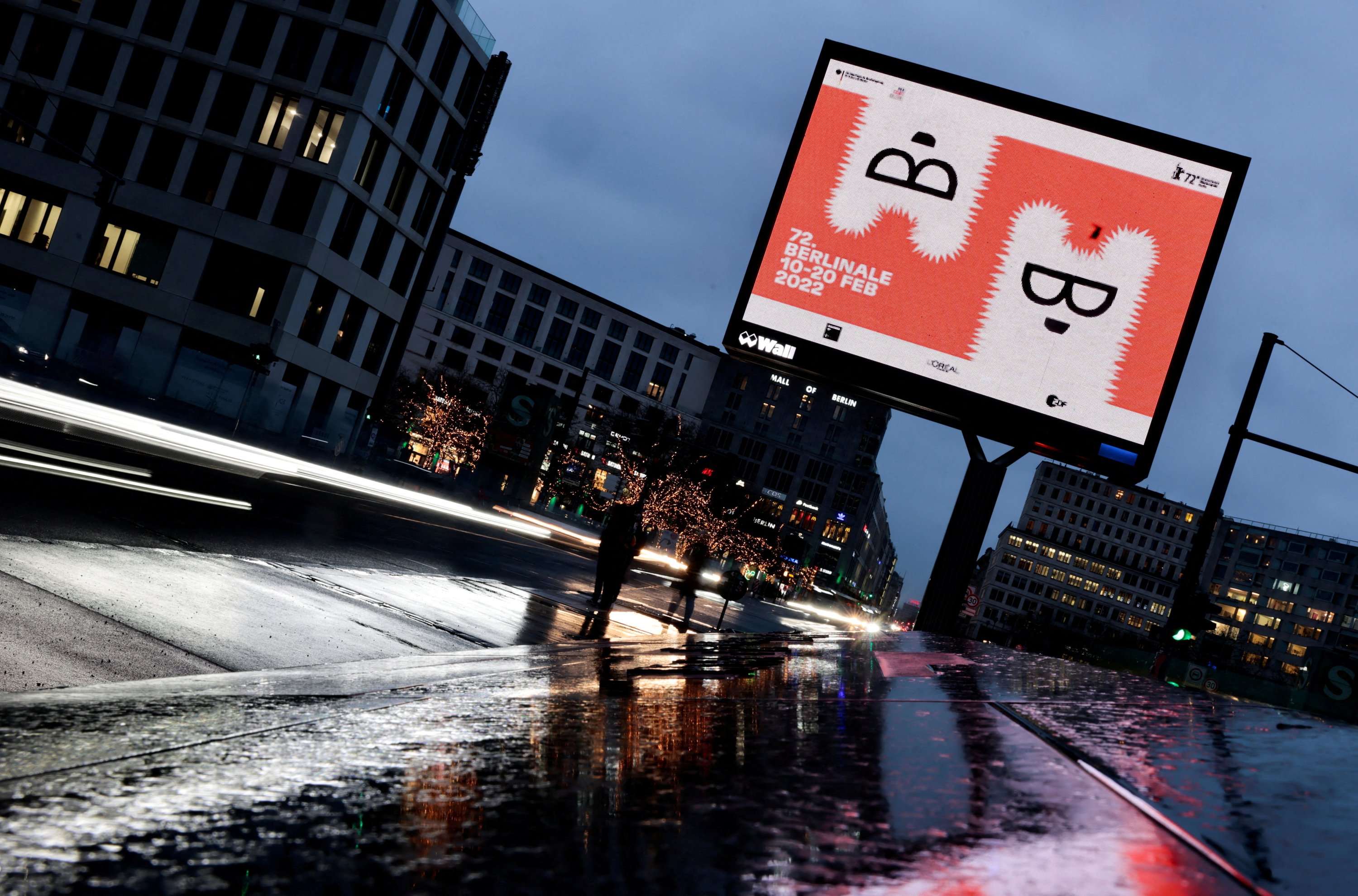 An advertising board for the upcoming Berlinale Film Festival is pictured in Berlin, Germany, Feb. 8, 2022. (REUTERS Photo)