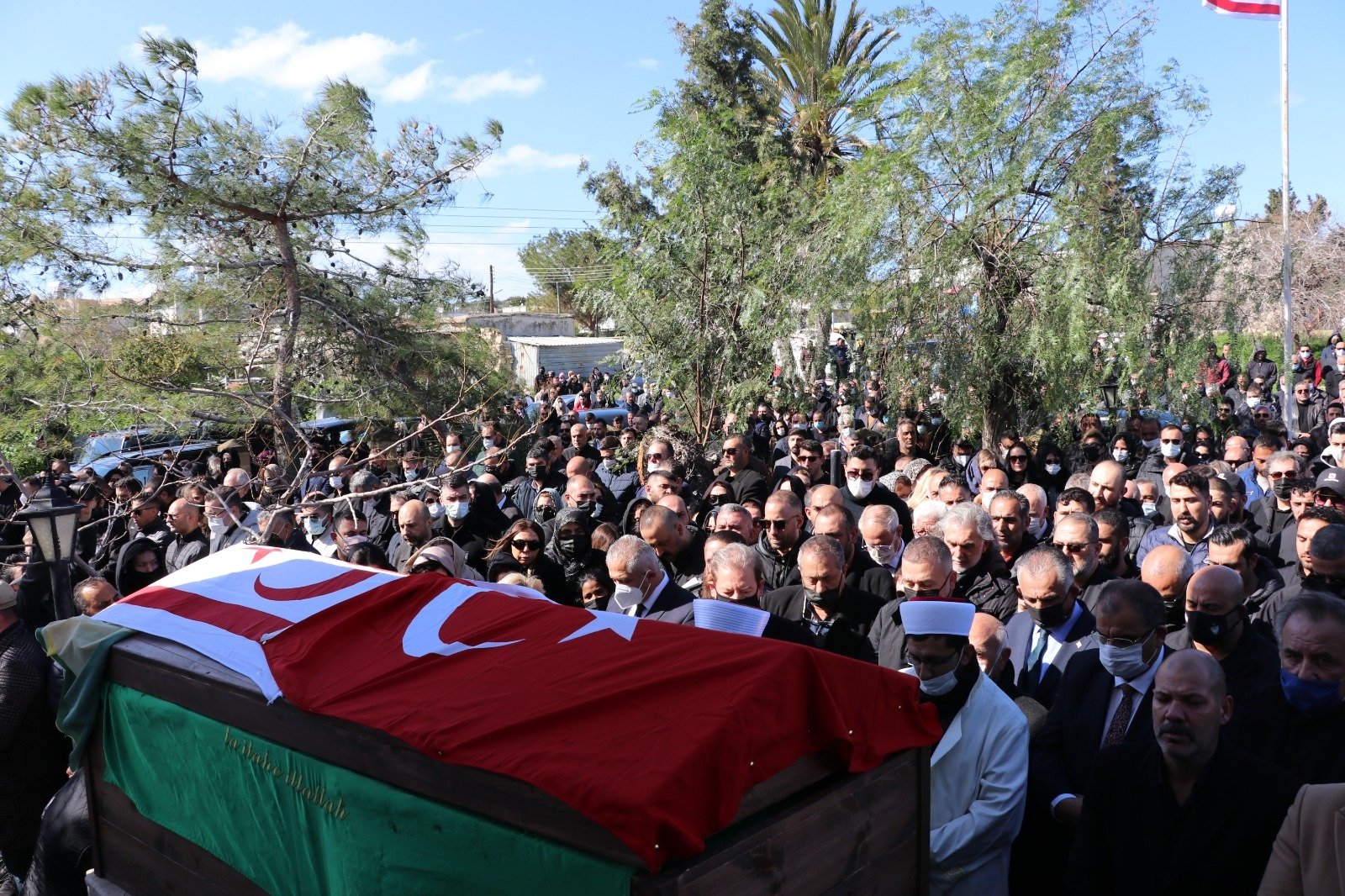 People attend a funeral for Halil Falyalı, in Iskele, Turkish Republic of Northern Cyprus, Feb. 10, 2022. (AA Photo)